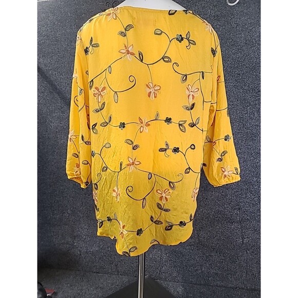 NWT Ana & Rose Women's Boho Blouse Plus XL Yellow Floral Embroidered Peasant - Picture 4 of 9